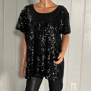 Maner Women's Black SequinShort Sleeve  Top Sz 4XL